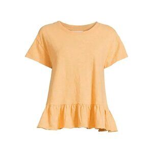 Women's Time and Tru Short Sleeve Washed Peplum Top - Soft Papaya, Large - NEW